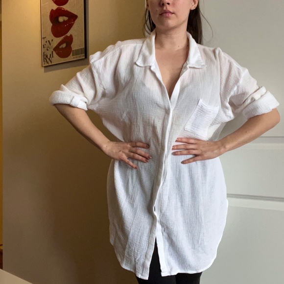 Shade & Shore | White Button-Up Cover Up Shirtdress (size L) - Picture 3 of 3